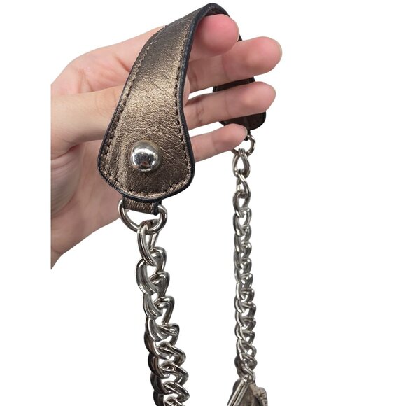 Guess Y2K Mini Quilted Shoulder Bag Signature Logo Bronze Silver - Picture 5 of 11